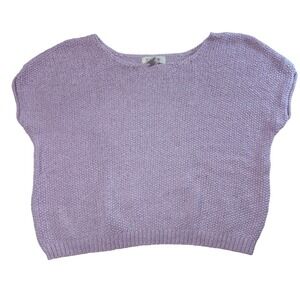 Jessica Simpson Womens Lavender Textured Knit Short Sleeve Boxy Sweater Top M